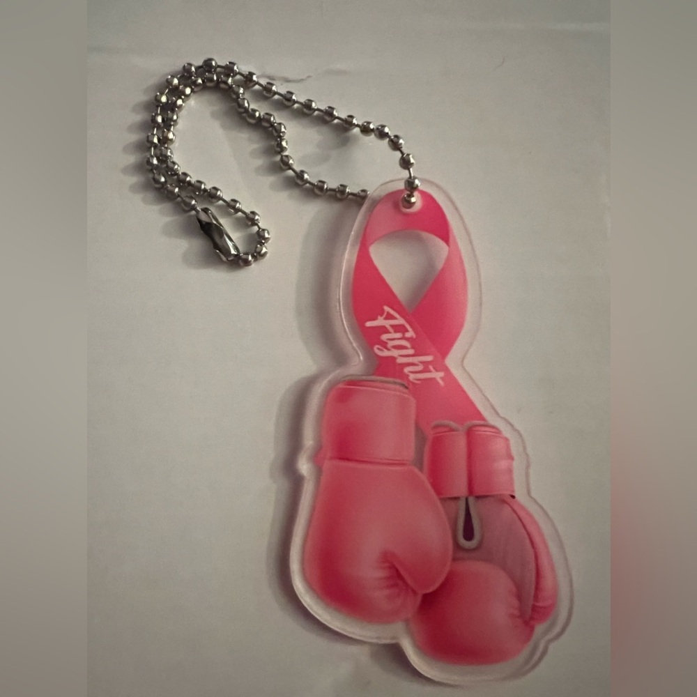 Breast cancer ribbon car, phone charm or key chain.